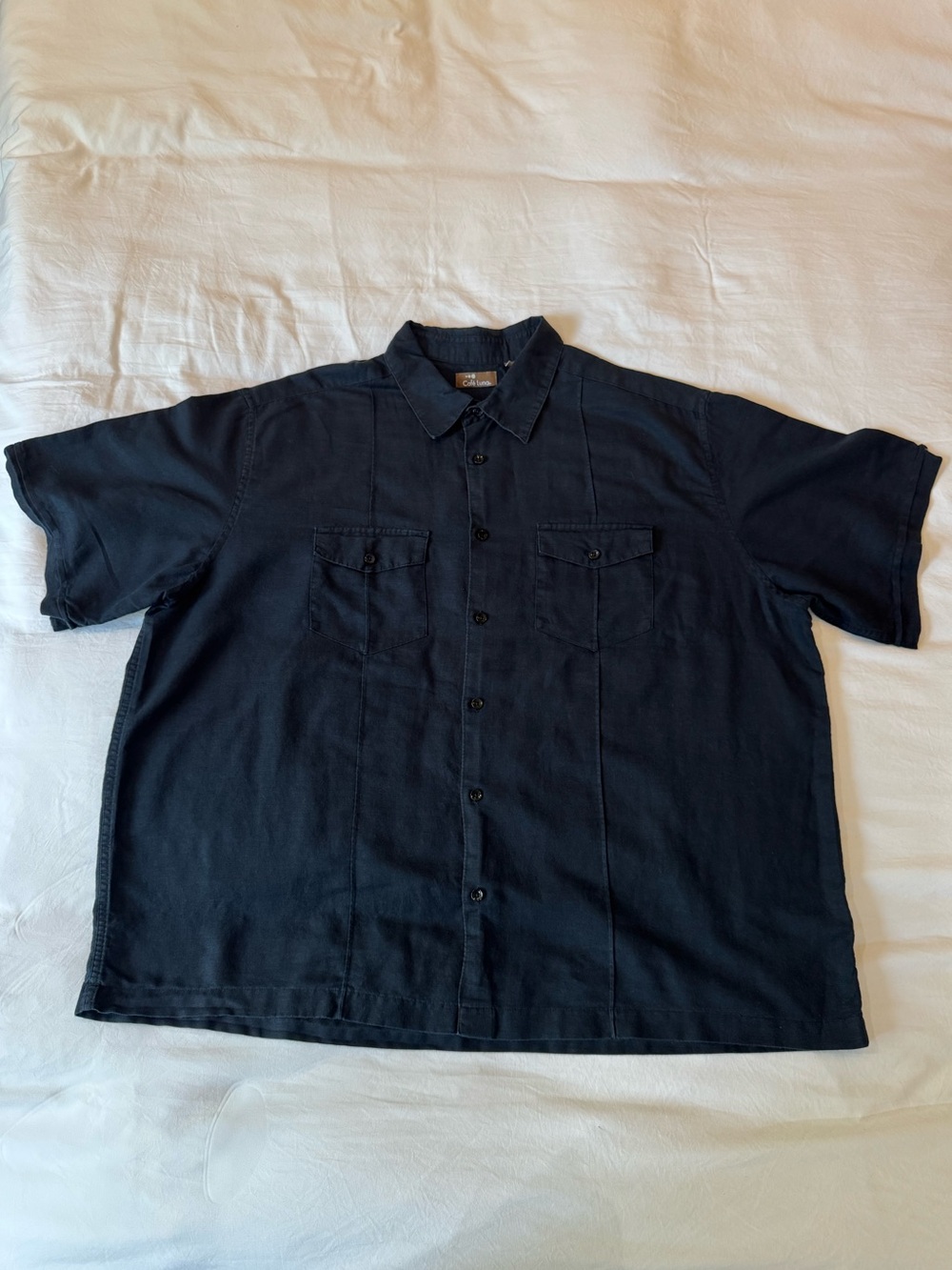Linen Cotton Button Up Camp Shirt Relaxed Black 2XL Cafe Luna Casual Utility - Picture 3 of 10